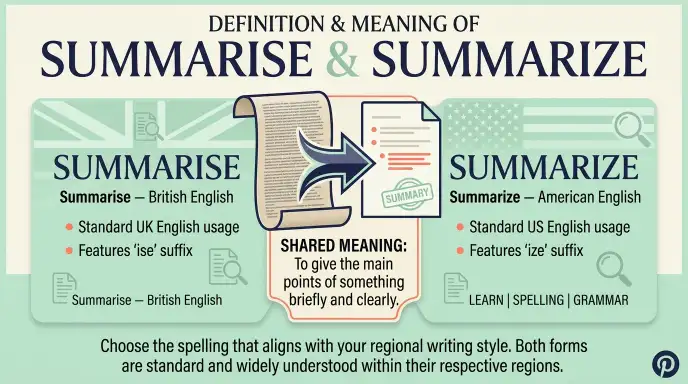 Definition and Meaning of Summarise and Summarize