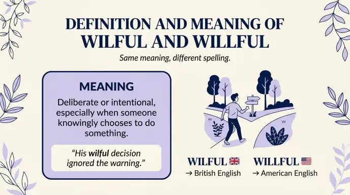 Definition and Meaning of Wilful and Willful